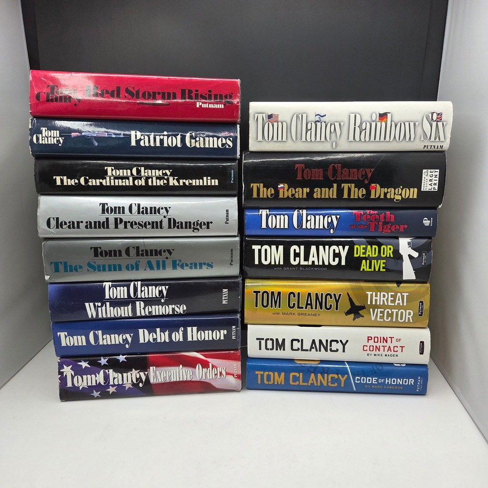 Tom Clancy Book Lot 15 Hardcover Set Jack Ryan Military Thriller Vintage